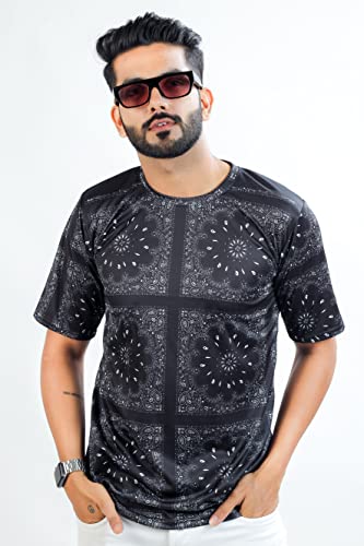Image of HARPITA Men's Round Neck Half Sleeve Slim Fit Digital Printed Lycra T-Shirt