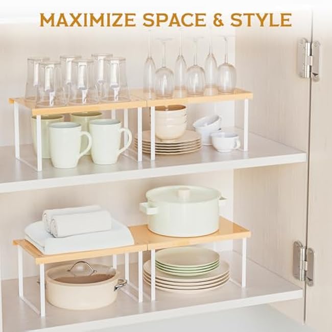 Cabinet Organizer Shelf,2 Pcs Metal Shelves Spice Rack for Kitchen Counter- Pantry Organizers and Storage,Stackable Risers Stand for Bathroom,Cupboard,Desk Organization