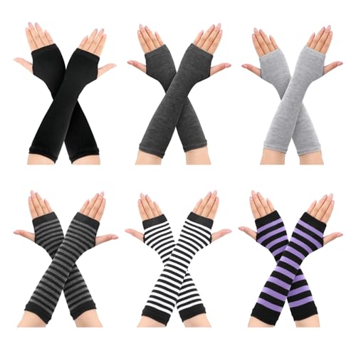 Meng Jiaran 6 Pairs Arm Warmers For Women Y2k Striped