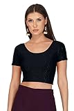 Fressia Fabrics Womens Cotton Dobby Lycra Stretchable Readymade Saree Blouse (Black, XL)