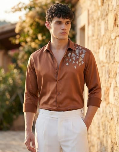 Image of IndoPrimo Men's Stylish Satin Shirt for Party, Formal, Daily and Casual Wear Full Sleeve Shirt for Mens - Trio
