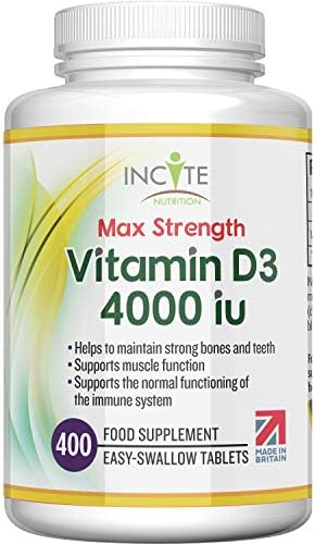 Vitamin D 4000iu - 400 Premium Vitamin D3 Easy-Swallow Micro Tablets - One a Day High Strength Cholecalciferol VIT D3 - Vegetarian Supplement - Made in The UK by Incite Nutrition