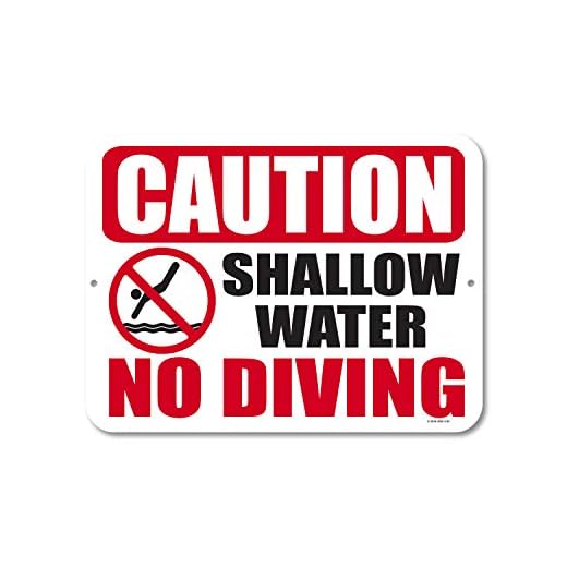 Honey Dew Gifts Pool Decor, Caution Shallow Water No Diving 9 inch by 12 inch Metal Aluminum Pool Signs, Swimming Pool Outdoor Signs, Made in USA