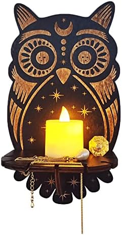 Wall Candle Holder Wooden Sconce Decor, Wall-Mounted Candlestick Crystal Display Shelf Wall Art Decorations for Living Room, Dining Room, Home and Office, Crafts Ornaments Gifts (Owl)