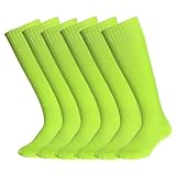 HIBAOTOP Neon Green Football Socks, Womens Mens Softball Socks Moisture Wicking Youth Baseball Socks 6 Pairs Neon Green