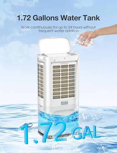 Grelife Portable Evaporative Air Cooler, 3-IN-1 Air Cooler Cooling Fan with Remote Control, 8H Timer, 4 Ice Packs, 6.5L Water Tank, 3 Modes, 3 Speeds, Personal Swamp Cooler for Bedroom - Thumbnail 4