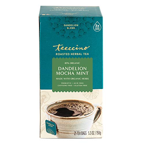 Teeccino Dandelion Mocha Mint Tea - Caffeine Free, Roasted Herbal Tea With Prebiotics, 3X More Herbs Than Regular Tea Bags, Gluten Free - 25 Tea Bags (Pack Of 3) #TOP4