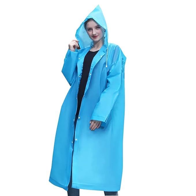 Image of EVA Waterproof Rain Coat Hooded Universal Outdoor Water Resistant Portable Suit for Men Women Boys & Girls 1 Pc