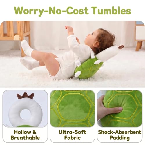 Image of Baby Head Protector Backpack - Soft & Lightweight Fall Cushion Backpack for Toddlers Walking and Crawling(Green Turtle)