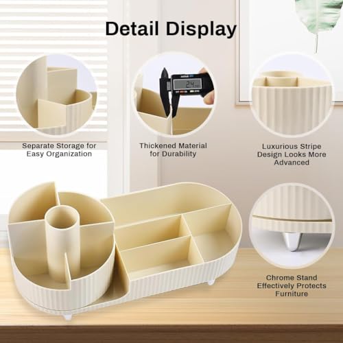 Image of Kesi Rotating Makeup Organizer For Vanity, Large Capacity for Cosmetics 360 Rotating Bathroom Organizer, Cosmetic Perfume Storage Organizer for Dressing Table Countertop Makeup Room (Off White)