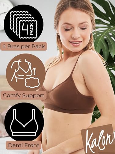 Image of Kalon Women's 4 Pack Demi Padded Bralette Wireless Comfortable Bra