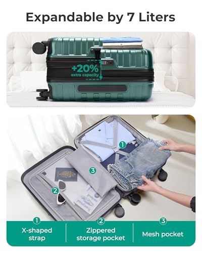 Image of BAGSMART Carry On Luggage 22x14x9 Airline Approved with Spinner Wheels,Lightweight Luggage with TSA Lock,Expandable Hard Shell Carry On Suitcases for Men Women, Pine Green, 20 Inch, Modern