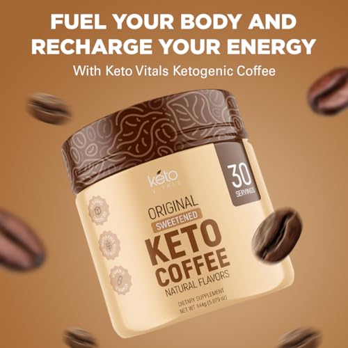 Keto Vitals Instant Keto Coffee Powder - 30 Servings - Low-Calorie Original Sweetened Coffee with Keto-Friendly Creamer