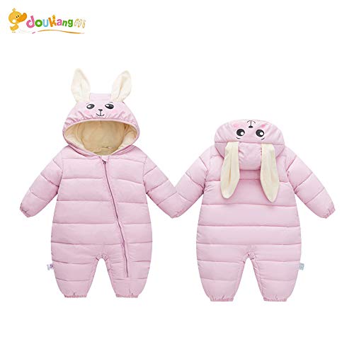 JELEUON Baby Infant Toddler Newborn Boys Girls One Piece Cute Rabbite Ears Puffer Down Hooded Jacket Jumpsuit Snowsuit Romper 6-9M Red