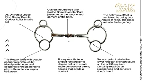 AK Universal Loose Ring Rotary Double Copper Roller Snaffle Horsebit Riding Bit AKRS-2617 (Silber, 5.75'')