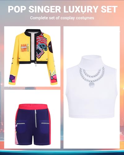 Girls Demon Pop Singer Hunters Costume 3-14 Years Stage Dance Idol Cosplay Outfit, Kids Halloween Costumes2