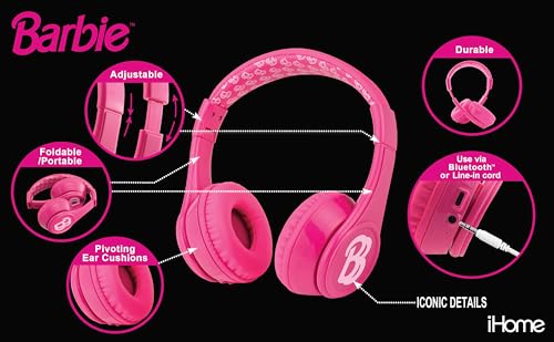 Image of Barbie Bluetooth Headphones for Kids, Wireless Headphones for School, Home, or Travel (Barbie)