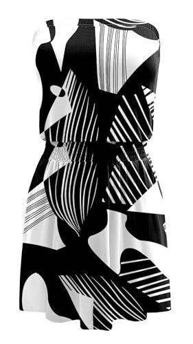 Image of SAUKOLE Summer Dresses for Women Bandeau Strapless Smocked Elastic Waist Sundress Tube Mini Dress with Pockets