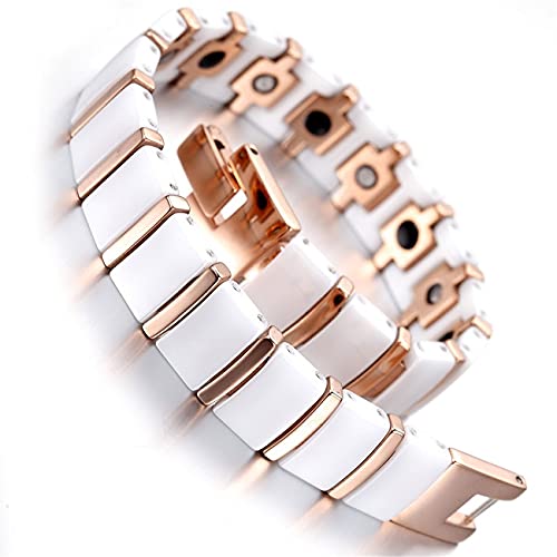 Pulsera de cerámica magnética - Athena blanco y cobre 21,4 cm - pulsera anti dolor - pulsera de artritis - pulsera de magnetoterapia - pulsera magnética - pulsera de energía
