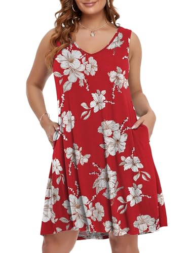 Image of BELAROI Women Casual Summer Dresses Plus Size Sundress V Neck Swing Tank Dress Sleeveless Criss-Cross Beach Cover Ups Pockets