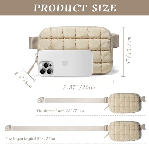 Image of Gitus Trending Gifts for Women Puffer Crossbody Bags for Women Belt Bag Fanny Pack with Adjustable Straps Lightweight Quilted Puffy Bag Woman Gifts (Beige)