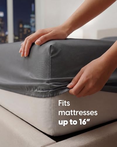 Image of Sleepy Town King Size Bed Sheets - 3 Piece - NO Flat Sheet Included - King Sheet Set - Soft, Comfy & Cooling - Easy Care - Wrinkle & Fade Free - Brushed Microfiber - Deep Pocket Sheets (Dark Grey)
