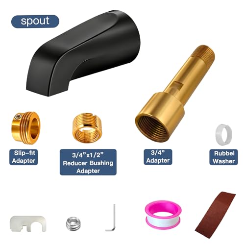 Matte Black Bathtub Spout Without Diverter, All Metal,5.3 Inch Tub Spout, Fits 1/2\" Copper Slip-On and 1/2\" or 3/4\" IPS Threaded Pipes, Leak-Free, Slip Fit Tub Spout Without Diverter - Thumbnail 3