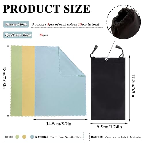 Image of 15pcs Sunglasses Pouch, Sunglass Pouches with Drawstrings, Soft Sunglasses Case for Women Men (15, Black), Small