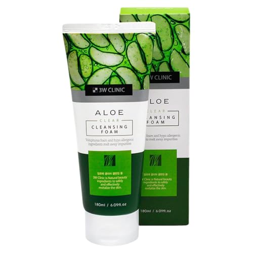 3W Clinic Aloe Clear Cleansing Foam, Hypoallergenic Face Wash with Natural Ingredients, 6.09 fl oz, 180ml/Korea-Beauty/Korea Made image 4
