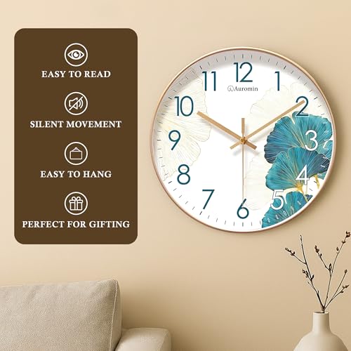 Image of Auromin Wall Clock for Hall | Silent Wall Clock for Living Room Stylish | Modern Designer Fancy Unique Wall Watch for Bedroom, Office (White-Blue)