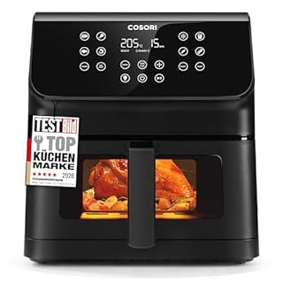 COSORI Airfryer, Heißluftfritteuse 6,2L mit Sichtfenster und Shake Reminder, 12-in-1 Heissluftfritteuse, Fritteuse 85 Prozent weniger Fett, 50 Rezepte, 55 Prozent energiesparend, einfache Reinigung