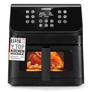 COSORI Airfryer, Heißluftfritteuse 6,2L mit Sichtfenster und Shake Reminder, 12-in-1 Heissluftfritteuse, Fritteuse 85 Prozent weniger Fett, 50 Rezepte, 55 Prozent energiesparend, einfache Reinigung