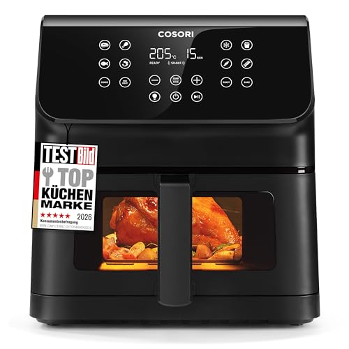 COSORI Airfryer, Heißluftfritteuse 6,2L mit Sichtfenster und Shake Reminder, 12-in-1 Heissluftfritteuse, Fritteuse 85 Prozent weniger Fett, 50 Rezept
