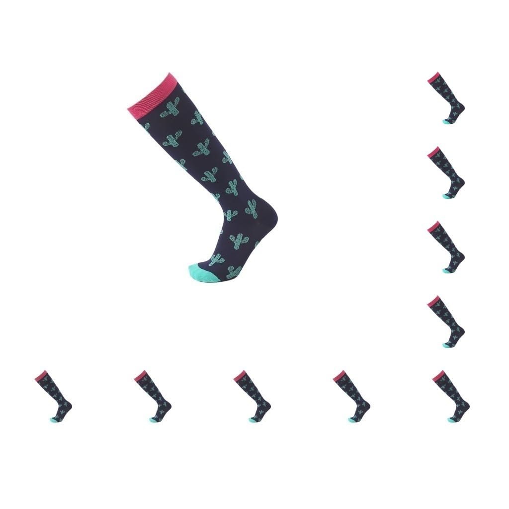 Calcetines de compresión para mujeres y hombres, para correr, ciclismo, protectores de pantorrillas, rompecabezas deportivos, estampado de flores de cactus, calcetines a presión, rompecabezas/L/XL