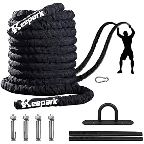 Battle Ropes for Home Gym Exercise: 1.5 Inch Diameter 40FT Length Workout Rope Exercise Rope Training Ropes with Protective Sleeve, Heavy Battle Rope for Workout Exercise Fitness & Strength Training Cover