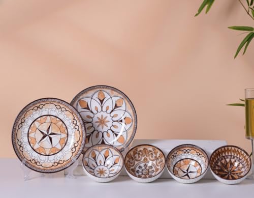 Image of 6-Piece Ceramic Dinner Set, 2 Plates & 4 Bowls, Microwave Safe, Dishwasher Safe, Floral Dinnerware (Vintage Style, 2 Plate & 4 Bowl Set)