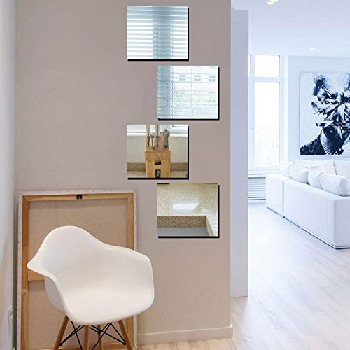 Yanxi 3D Acrylic Mirror Sheets Wall Stickers Decals, 4 Pcs 12X10In Frameless Mirror Full Body Mirror Set, Length Gym Mirror Peel And Stick Mirrors For Wall Bathroom, Bedroom, Square, Door Tiles #TOP5
