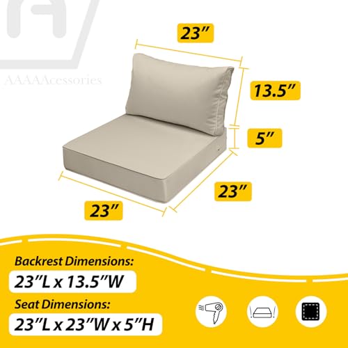 Image of AAAAAcessories Outdoor Seat Cushions for Chairs, Fade-Resistant, Waterproof Patio Furniture Replacement Cushions, 23 inch x 23 inch x 5 inch + 23 inch x 13.5 inch, Set of 2, Khaki Beige