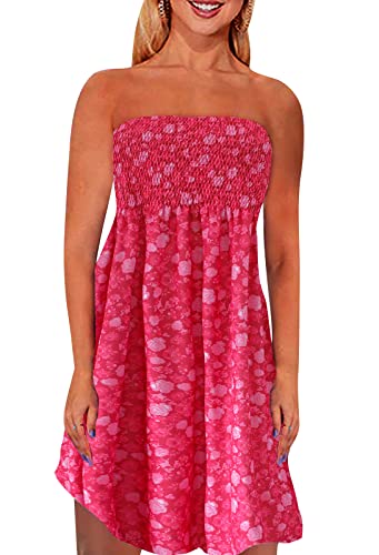 Image of Zyyfly Strapless Dress for Women Summer Beach Boho Smocked Tube Top Dress