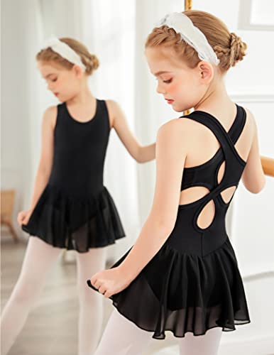 Image of Arshiner Kid Girls Hollow Back Ballet Leotard with Skirt Sleeveless Dance Dresses