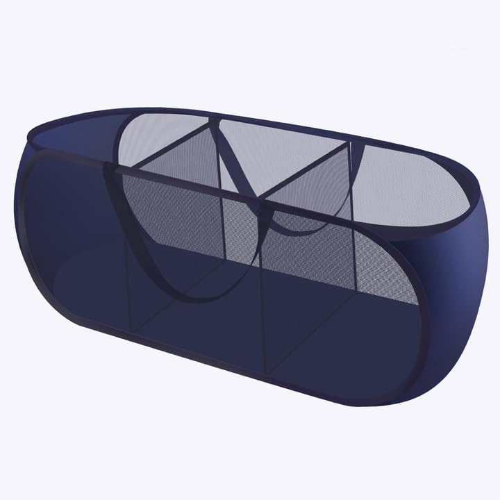 FACULX Pop-Up Wäschekorb Mit 3 Fächern – Zusammenklappbar, Netz-Design, 87x37x30 Cm, Für Bad, Reisen, Camping