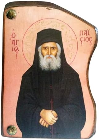 Handmade Wooden Greek Orthodox Wood Icon of Saint Elder Paisios / Mp4.2 image 4