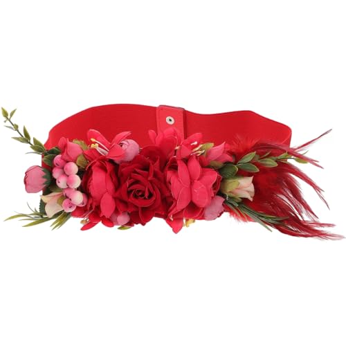GALPADA Cinturón Adorno De Ropa Cinturilla De Flores Banda De La Cintura De Las Mujeres Cinturilla Floral De Novia Cintura De La Ropa Ornamento De La Novia De La Boda Tela Rojo