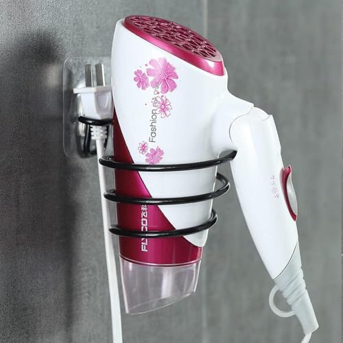 HomeAra Hair Dryer Stand Spiral Wall Mounted Hair Dryer Storage Organizer Rack Holder Hanger Using in Bathroom Salon Stylist Tool Drier Organize (BLACK)