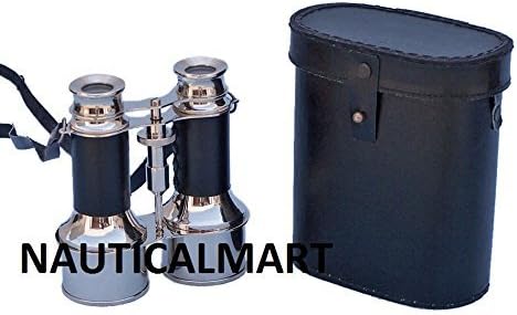 Nautical Captain's Chrome Binoculars with Leather Case 6"