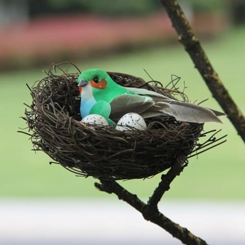Image of A Set Artificial Bird Nest, Bird Nest with Artificial Bird Eggs, Country Style Simulation Twig Nest for Handmade Easter Rattan Nest Easter Supplies Birdcage Accessories（2.36in）