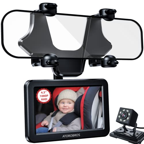 Image of ATOROBROS Upgrade AHD 1080P Baby Car Camera for Rear-Facing Seat, 4.3'' Car Back Seat Mirror for Children Infants Kids, 1080P IR Night Vision, Upgrade 360 Rearview Mirror Display Bracket
