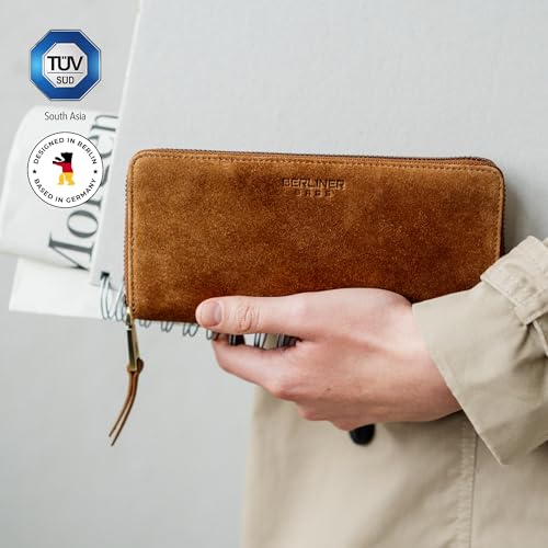 Image of BERLINER BAGS Full Grain Leather Zip Wallet Women Palma, Gift Box - Brown