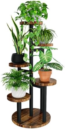 Bamworld Blumenständer Holz Pflanzenständer Pflanzentreppe Pflanzenregal Blumentreppe Outdoor Wetterfest etagere 5 etagen Braun Balkon Deko Orchideenerde