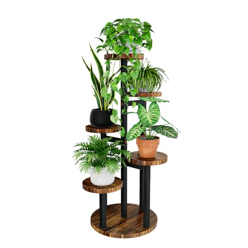 Bamworld Blumenständer Holz Pflanzenständer Pflanzentreppe Pflanzenregal Blumentreppe Outdoor Wetterfest etagere 5 etagen Braun Balkon Deko Orchideenerde